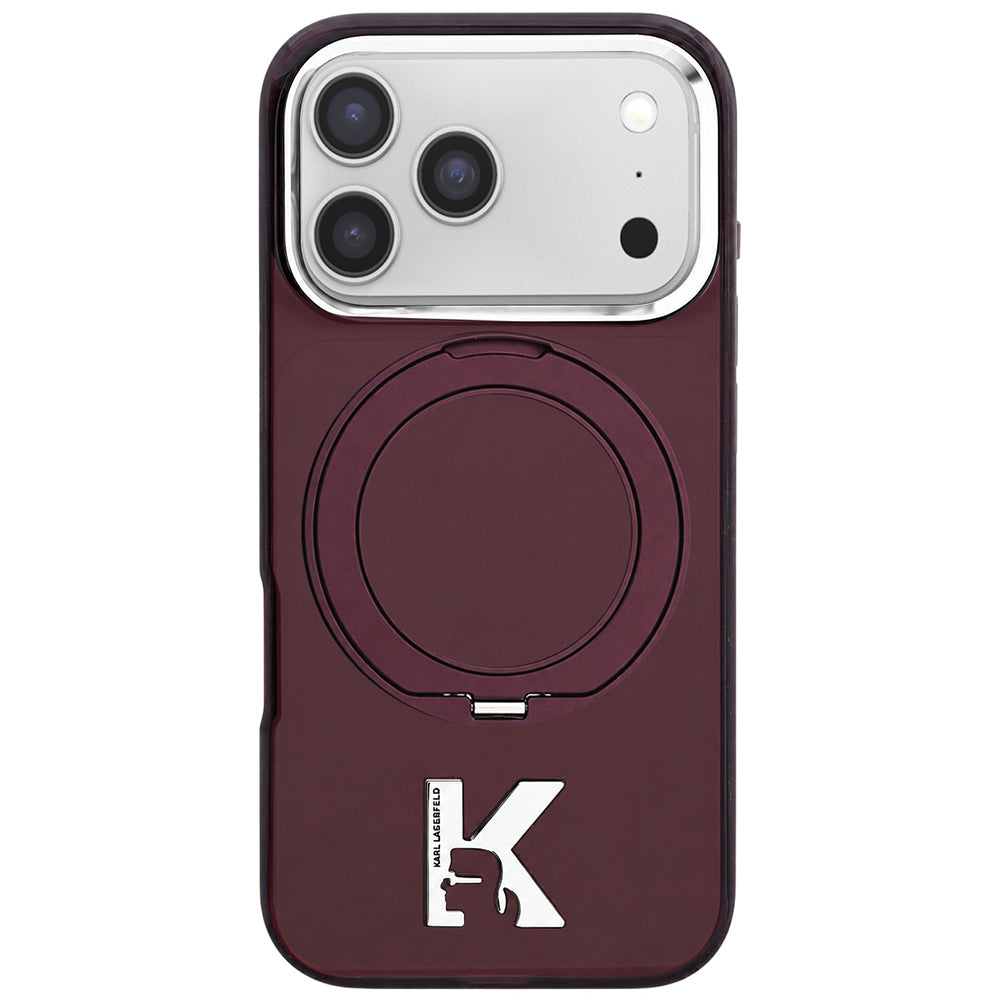 Funda MagSafe para Apple iPhone 18 Pro / 17 Pro, Karl Lagerfeld, Soporte de Anillo IML Kameo Metal, Granate