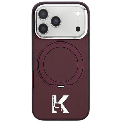 Funda MagSafe para Apple iPhone 18 Pro / 17 Pro, Karl Lagerfeld, Soporte de Anillo IML Kameo Metal, Granate