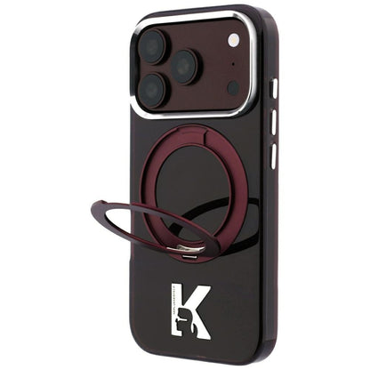 Funda MagSafe para Apple iPhone 18 Pro / 17 Pro, Karl Lagerfeld, Soporte de Anillo IML Kameo Metal, Granate