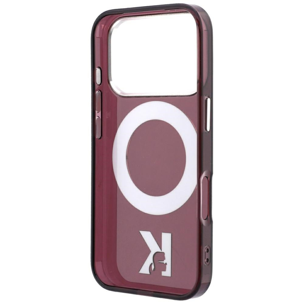 Funda MagSafe para Apple iPhone 18 Pro / 17 Pro, Karl Lagerfeld, Soporte de Anillo IML Kameo Metal, Granate