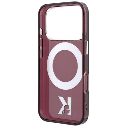 Funda MagSafe para Apple iPhone 18 Pro / 17 Pro, Karl Lagerfeld, Soporte de Anillo IML Kameo Metal, Granate