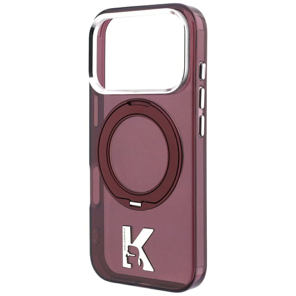 Funda MagSafe para Apple iPhone 18 Pro / 17 Pro, Karl Lagerfeld, Soporte de Anillo IML Kameo Metal, Granate