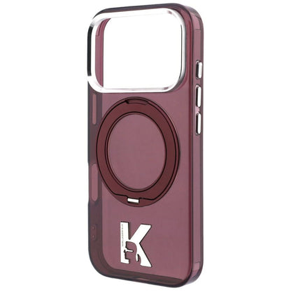 Funda MagSafe para Apple iPhone 18 Pro / 17 Pro, Karl Lagerfeld, Soporte de Anillo IML Kameo Metal, Granate