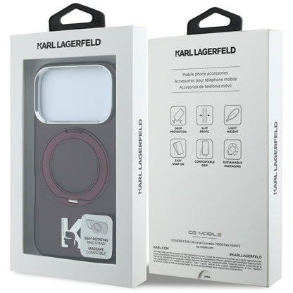 Funda MagSafe para Apple iPhone 18 Pro / 17 Pro, Karl Lagerfeld, Soporte de Anillo IML Kameo Metal, Granate