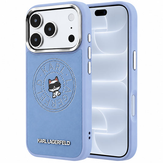 Funda MagSafe para Apple iPhone 18 Pro / 17 Pro, Karl Lagerfeld, Point and Choupette Sketch, azul celeste
