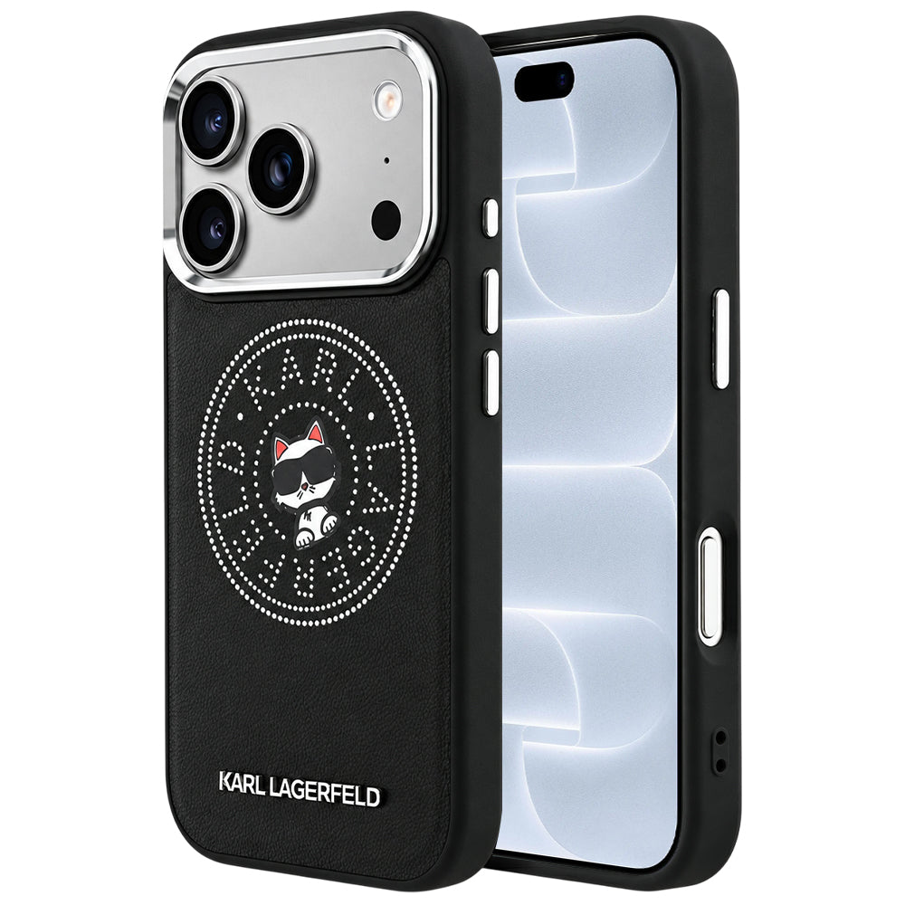 Funda MagSafe para Apple iPhone 18 Pro / 17 Pro, Karl Lagerfeld, Point and Choupette Sketch, Negra