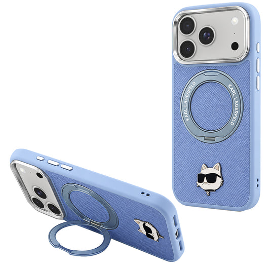 Funda MagSafe para Apple iPhone 18 Pro / 17 Pro, Karl Lagerfeld, Soporte Anillo 360 Choupette Pin, Azul