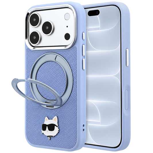 Funda MagSafe para Apple iPhone 18 Pro / 17 Pro, Karl Lagerfeld, Soporte Anillo 360 Choupette Pin, Azul