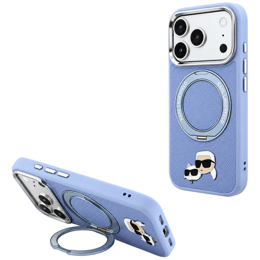 Funda MagSafe para Apple iPhone 18 Pro / 17 Pro, Karl Lagerfeld, Soporte Anillo 360 Karl & Pin Choupette, Azul