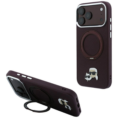 Funda MagSafe para Apple iPhone 18 Pro / 17 Pro, Karl Lagerfeld, Soporte Anillo 360 Karl & Pin Choupette, Burdeos