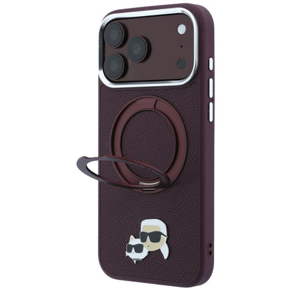 Funda MagSafe para Apple iPhone 18 Pro / 17 Pro, Karl Lagerfeld, Soporte Anillo 360 Karl & Pin Choupette, Burdeos