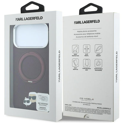 Funda MagSafe para Apple iPhone 18 Pro / 17 Pro, Karl Lagerfeld, Soporte Anillo 360 Karl & Pin Choupette, Burdeos