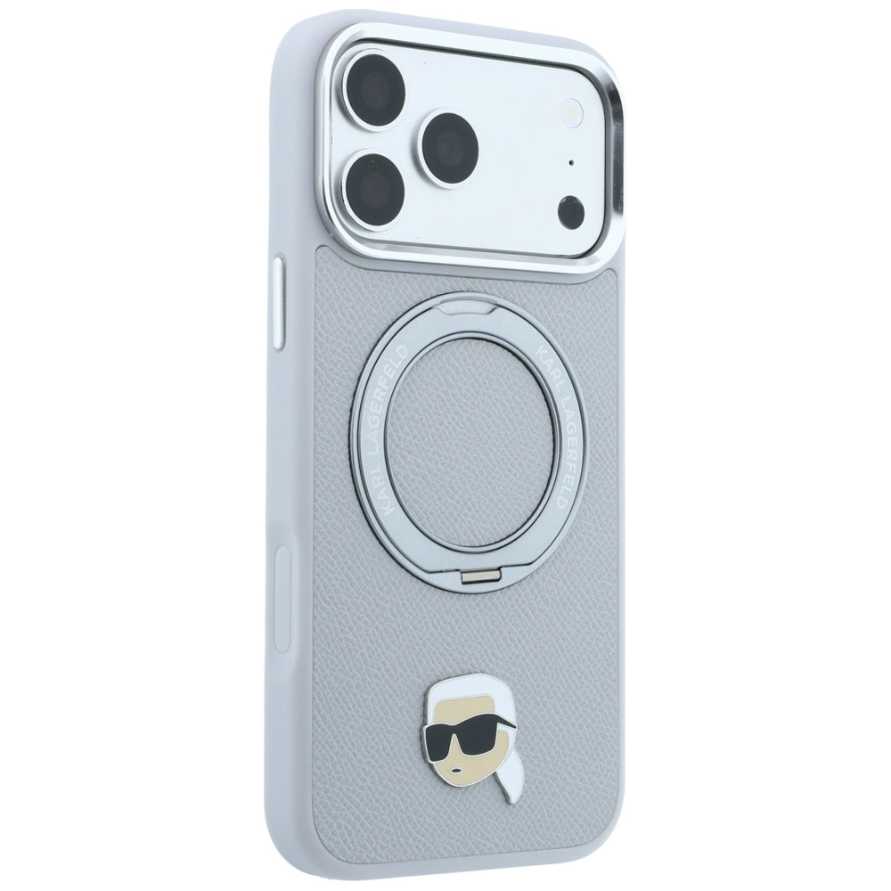 Funda MagSafe para Apple iPhone 18 Pro / 17 Pro, Karl Lagerfeld, Ring Stand 360 Karl Pin, Gris