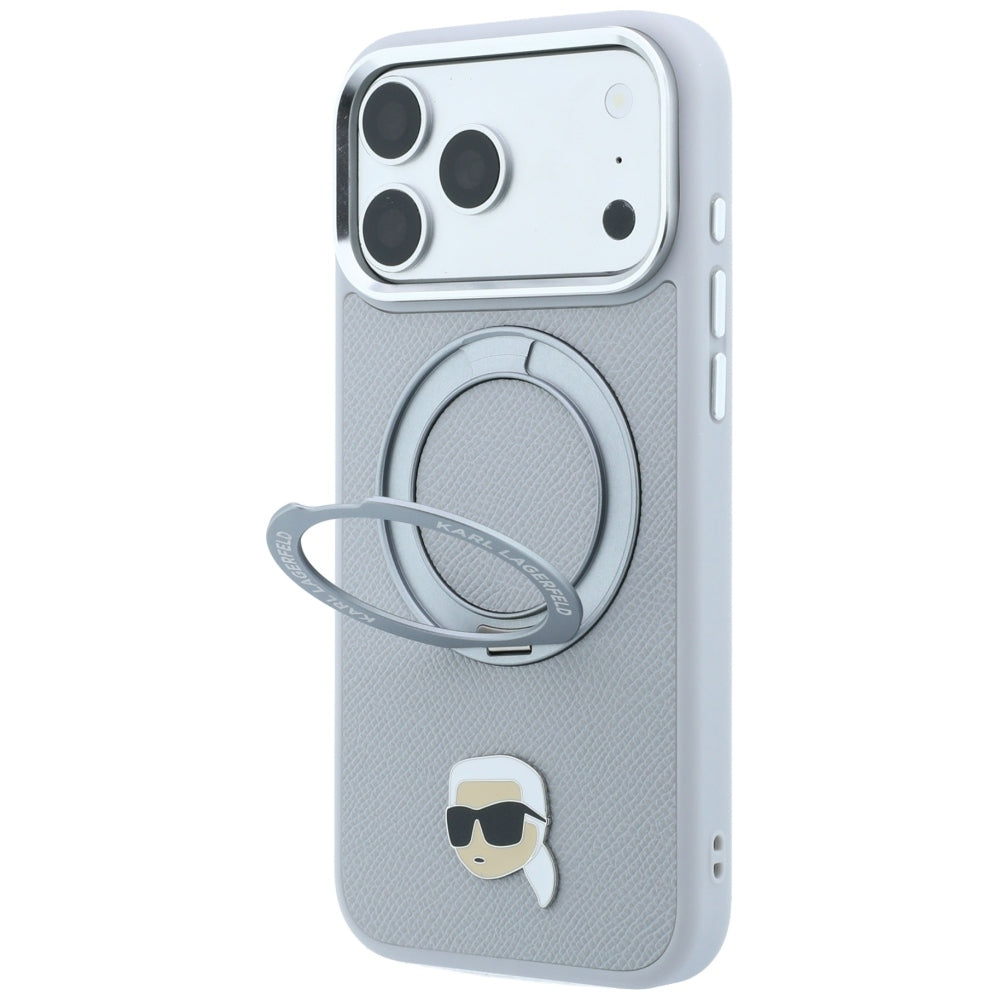Funda MagSafe para Apple iPhone 18 Pro / 17 Pro, Karl Lagerfeld, Ring Stand 360 Karl Pin, Gris
