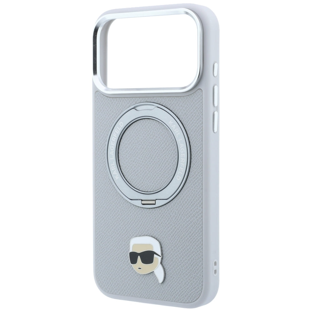 Funda MagSafe para Apple iPhone 18 Pro / 17 Pro, Karl Lagerfeld, Ring Stand 360 Karl Pin, Gris