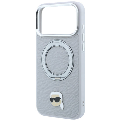 Funda MagSafe para Apple iPhone 18 Pro / 17 Pro, Karl Lagerfeld, Ring Stand 360 Karl Pin, Gris