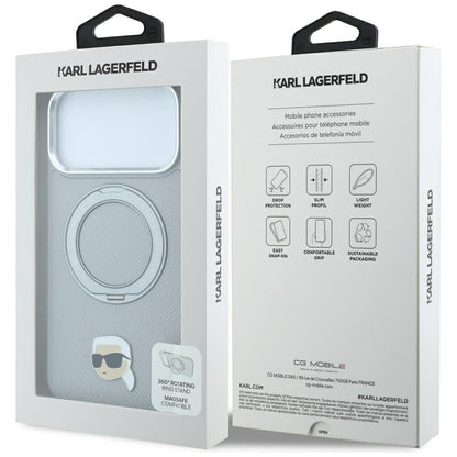 Funda MagSafe para Apple iPhone 18 Pro / 17 Pro, Karl Lagerfeld, Ring Stand 360 Karl Pin, Gris