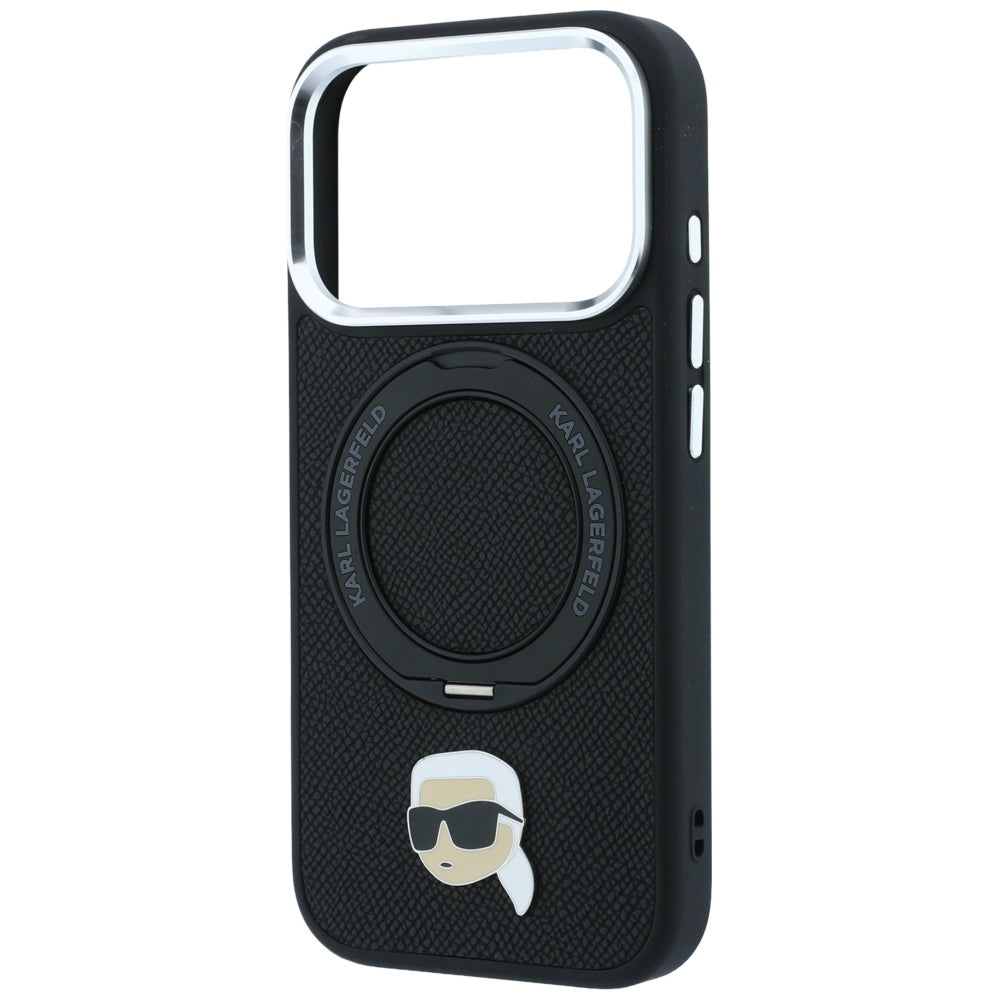MagSafe Case for Apple iPhone 18 Pro / 17 Pro, Karl Lagerfeld, Ring Stand 360 Karl Pin, Black
