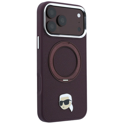 Funda MagSafe para Apple iPhone 18 Pro / 17 Pro, Karl Lagerfeld, Soporte Anillo 360 Karl Pin, Burdeos