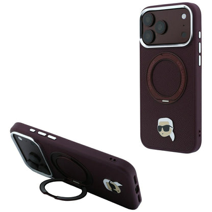 Funda MagSafe para Apple iPhone 18 Pro / 17 Pro, Karl Lagerfeld, Soporte Anillo 360 Karl Pin, Burdeos