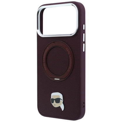Funda MagSafe para Apple iPhone 18 Pro / 17 Pro, Karl Lagerfeld, Soporte Anillo 360 Karl Pin, Burdeos