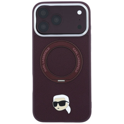 Funda MagSafe para Apple iPhone 18 Pro / 17 Pro, Karl Lagerfeld, Soporte Anillo 360 Karl Pin, Burdeos
