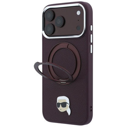 Funda MagSafe para Apple iPhone 18 Pro / 17 Pro, Karl Lagerfeld, Soporte Anillo 360 Karl Pin, Burdeos