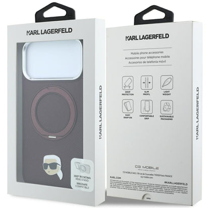 Funda MagSafe para Apple iPhone 18 Pro / 17 Pro, Karl Lagerfeld, Soporte Anillo 360 Karl Pin, Burdeos