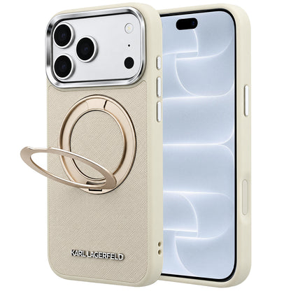 Funda MagSafe para Apple iPhone 18 Pro / 17 Pro, Karl Lagerfeld, Ring Stand 360 Saffiano, Beige