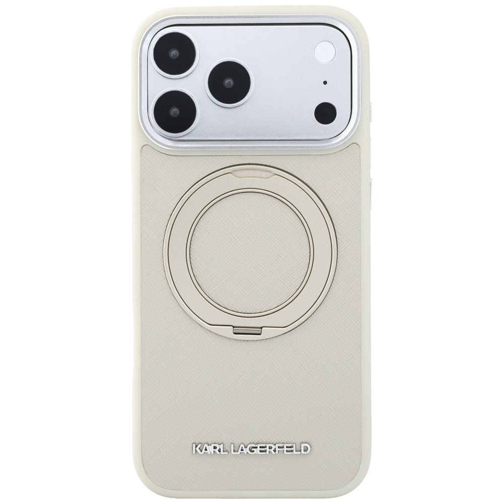Funda MagSafe para Apple iPhone 18 Pro / 17 Pro, Karl Lagerfeld, Ring Stand 360 Saffiano, Beige