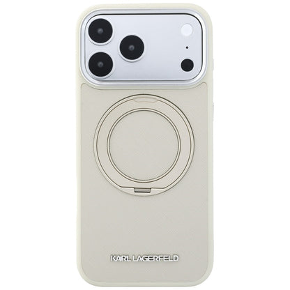 Funda MagSafe para Apple iPhone 18 Pro / 17 Pro, Karl Lagerfeld, Ring Stand 360 Saffiano, Beige