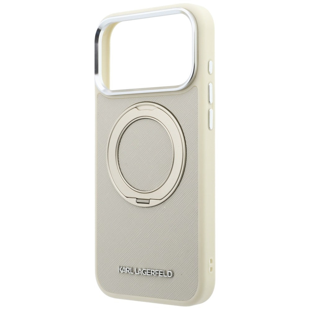 Funda MagSafe para Apple iPhone 18 Pro / 17 Pro, Karl Lagerfeld, Ring Stand 360 Saffiano, Beige