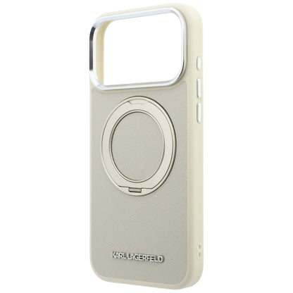 Funda MagSafe para Apple iPhone 18 Pro / 17 Pro, Karl Lagerfeld, Ring Stand 360 Saffiano, Beige