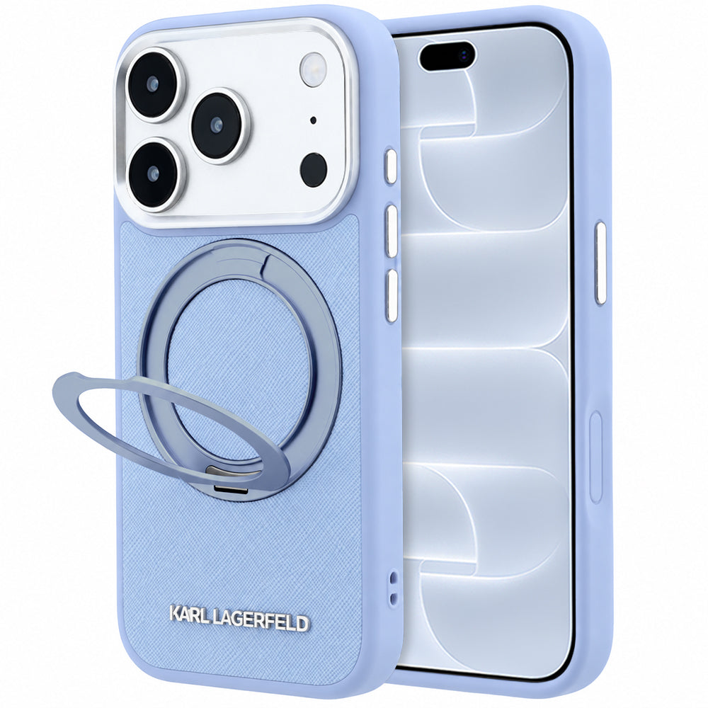 Funda MagSafe para Apple iPhone 18 Pro / 17 Pro, Karl Lagerfeld, Ring Stand 360 Saffiano, Azul