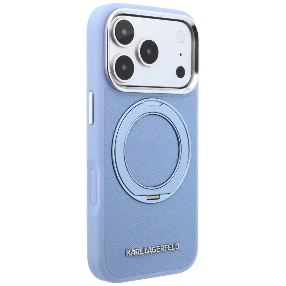 Funda MagSafe para Apple iPhone 18 Pro / 17 Pro, Karl Lagerfeld, Ring Stand 360 Saffiano, Azul