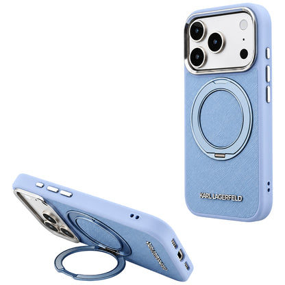 Funda MagSafe para Apple iPhone 18 Pro / 17 Pro, Karl Lagerfeld, Ring Stand 360 Saffiano, Azul