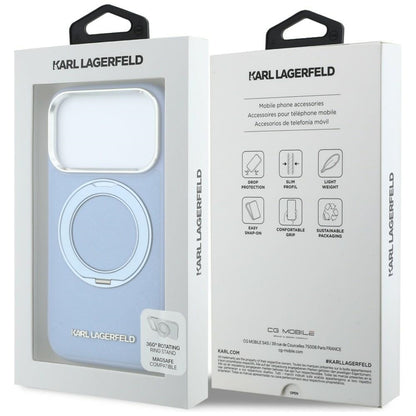 Funda MagSafe para Apple iPhone 18 Pro / 17 Pro, Karl Lagerfeld, Ring Stand 360 Saffiano, Azul