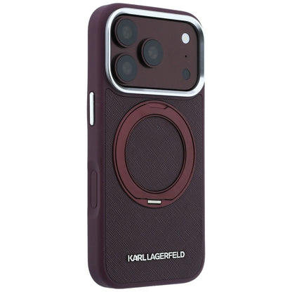 Funda MagSafe para Apple iPhone 18 Pro / 17 Pro, Karl Lagerfeld, Ring Stand 360 Saffiano, color burdeos