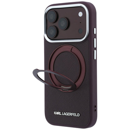 Funda MagSafe para Apple iPhone 18 Pro / 17 Pro, Karl Lagerfeld, Ring Stand 360 Saffiano, color burdeos