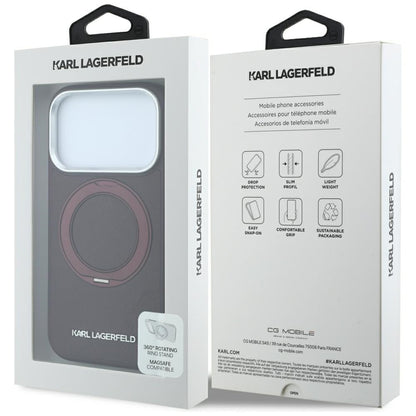 Funda MagSafe para Apple iPhone 18 Pro / 17 Pro, Karl Lagerfeld, Ring Stand 360 Saffiano, color burdeos