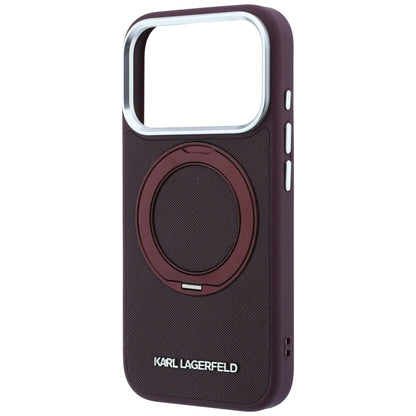 Funda MagSafe para Apple iPhone 18 Pro / 17 Pro, Karl Lagerfeld, Ring Stand 360 Saffiano, color burdeos
