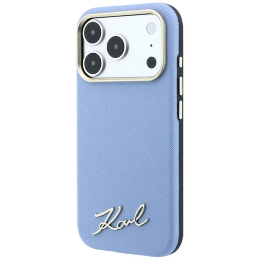 Funda MagSafe para Apple iPhone 18 Pro / 17 Pro, Karl Lagerfeld, Saffiano Small Script Metal Logo, Azul