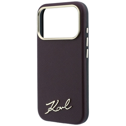 Funda MagSafe para Apple iPhone 18 Pro / 17 Pro, Karl Lagerfeld, Saffiano Small Script Metal Logo, Burdeos