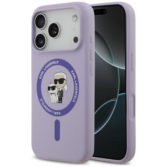 Funda MagSafe para Apple iPhone 18 Pro / 17 Pro, Karl Lagerfeld, Silicone Ring Karl & Choupette, Morado