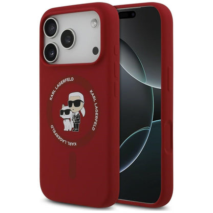 Funda MagSafe para Apple iPhone 18 Pro / 17 Pro, Karl Lagerfeld, Silicone Ring Karl & Choupette, rosa