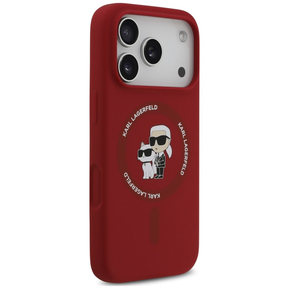 Funda MagSafe para Apple iPhone 18 Pro / 17 Pro, Karl Lagerfeld, Silicone Ring Karl & Choupette, rosa