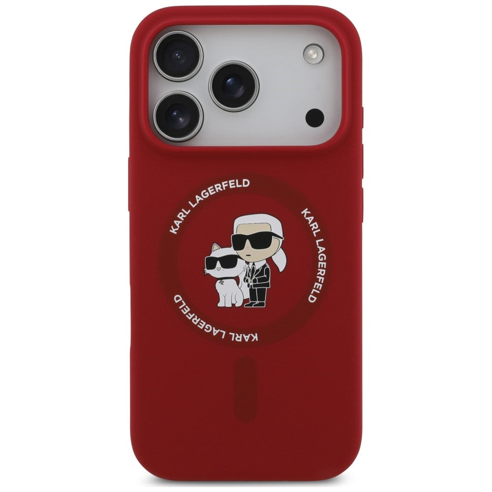 Funda MagSafe para Apple iPhone 18 Pro / 17 Pro, Karl Lagerfeld, Silicone Ring Karl & Choupette, rosa