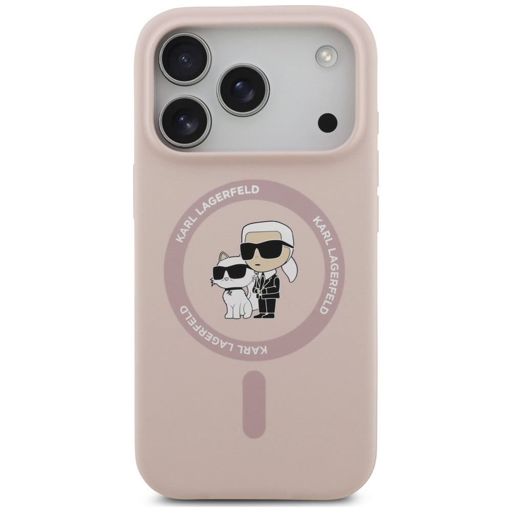 Funda MagSafe para Apple iPhone 18 Pro / 17 Pro, Karl Lagerfeld, Silicone Ring Karl & Choupette, rosa