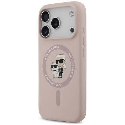 Funda MagSafe para Apple iPhone 18 Pro / 17 Pro, Karl Lagerfeld, Silicone Ring Karl & Choupette, rosa