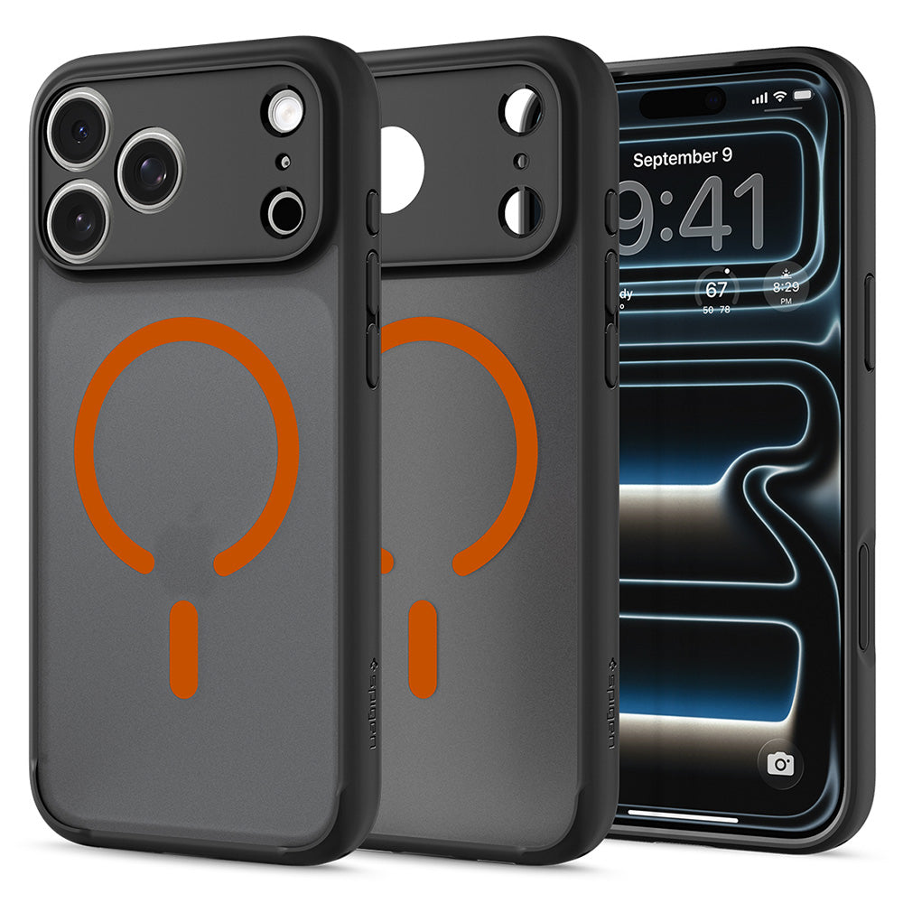 Funda MagSafe para Apple iPhone 18 Pro / 17 Pro, Spigen, Ultra Hybrid, Negra Naranja Satinada ACS12162